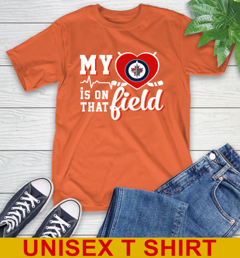 NHL My Heart Is On That Field Hockey Sports Winnipeg Jets T-Shirt 4