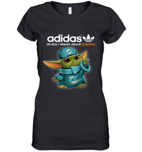Baby Yoda Adidas All Day I Dream About Miami Dolphins Women's V-Neck T-Shirt