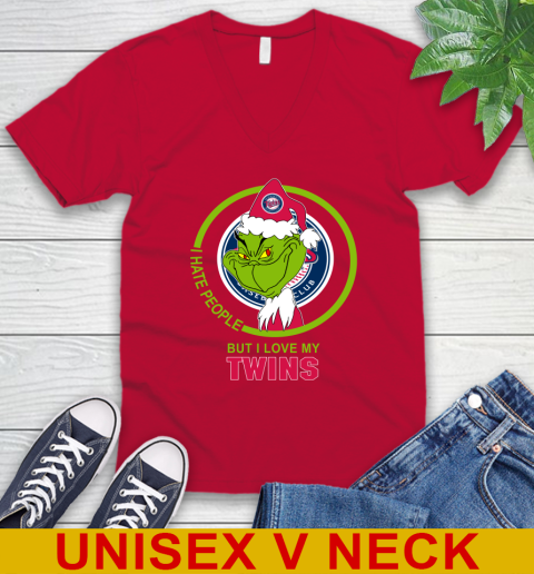 Minnesota Twins MLB Christmas Grinch I Hate People But I Love My Favorite Baseball Team V-Neck T-Shirt 7