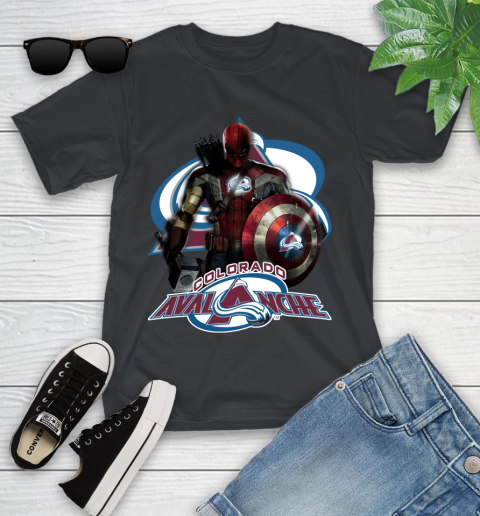 NHL Captain America Thor Spider Man Hawkeye Avengers Endgame Hockey Colorado Avalanche Youth T-Shirt 2