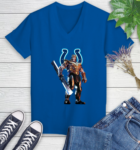 NFL Thanos Gauntlet Avengers Endgame Football Indianapolis Colts Women's V-Neck T-Shirt 10