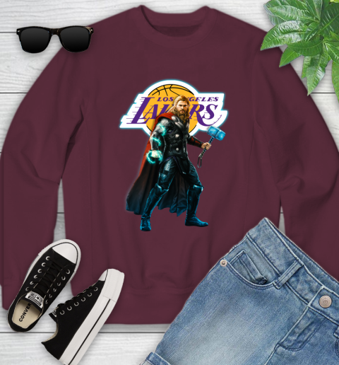 NBA Thor Avengers Endgame Basketball Los Angeles Lakers Youth Sweatshirt 5