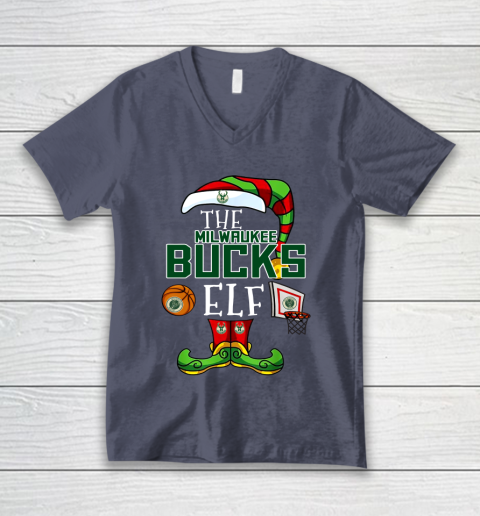 Milwaukee Bucks Christmas ELF Funny NBA V-Neck T-Shirt 7