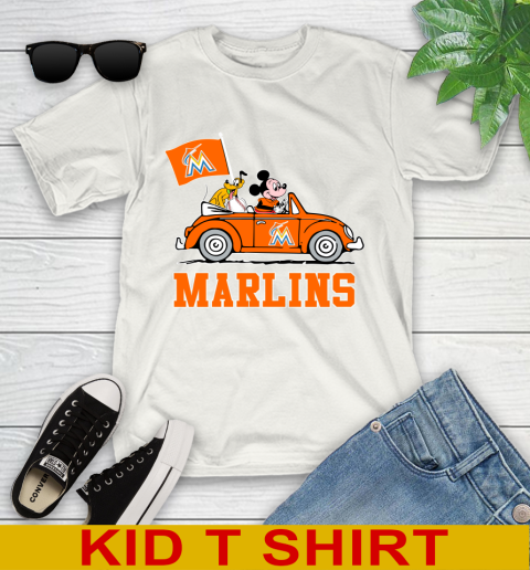 MLB Baseball Miami Marlins Pluto Mickey Driving Disney Shirt Youth T-Shirt