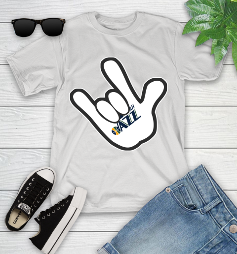 Utah Jazz NBA Basketball Mickey Rock Hand Disney Youth T-Shirt