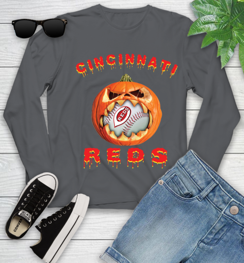 MLB Cincinnati Reds Halloween Pumpkin Baseball Sports Youth Long Sleeve 8