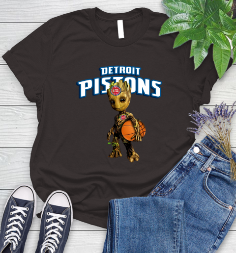 Detroit Pistons NBA Basketball Groot Marvel Guardians Of The Galaxy Women's T-Shirt 8