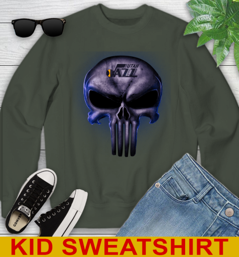 Utah Jazz NBA Basketball Punisher Skull Sports Youth Sweatshirt 8