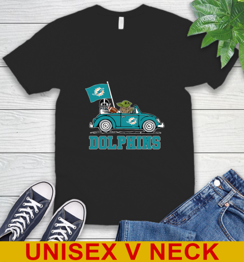 NFL Football Miami Dolphins Darth Vader Baby Yoda Driving Star Wars Shirt V-Neck T-Shirt 2