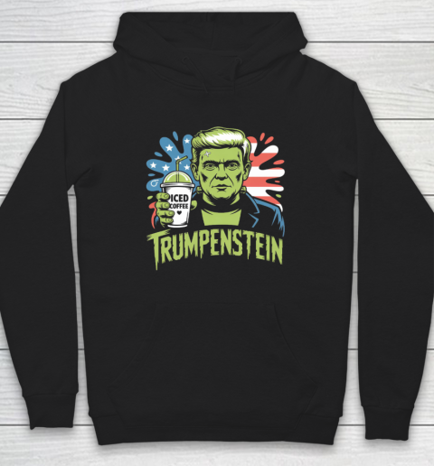 Trumpenstein Funny Iced Coffee Drink Halloween 4th of July USA Flag Hoodie