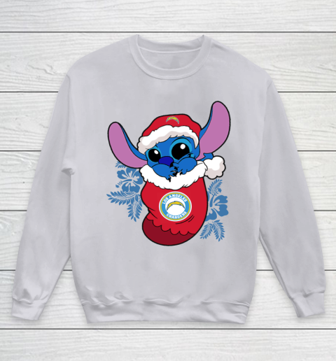 Los Angeles Chargers Christmas Stitch In The Sock Funny Disney NFL Youth Sweatshirt 4
