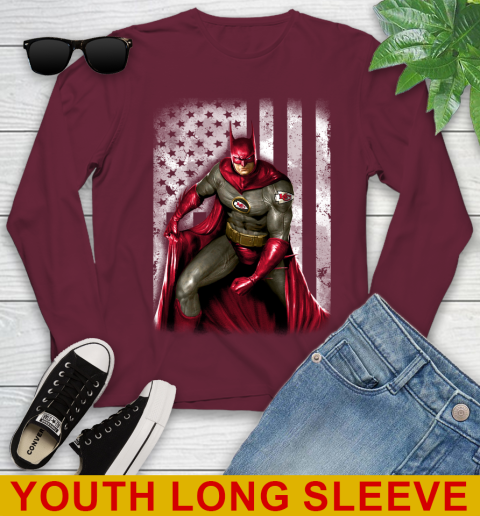 Kansas City Chiefs NFL Football Batman DC American Flag Shirt Youth Long Sleeve 6