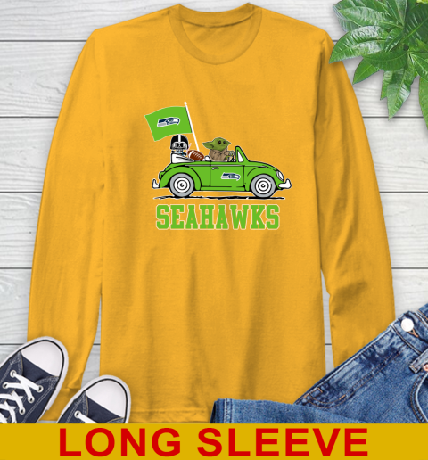 NFL Football Seattle Seahawks Darth Vader Baby Yoda Driving Star Wars Shirt Long Sleeve T-Shirt 3