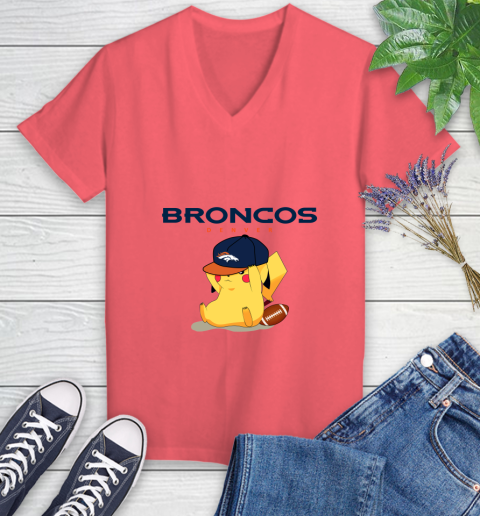 NFL Pikachu Football Sports Denver Broncos Women's V-Neck T-Shirt 6