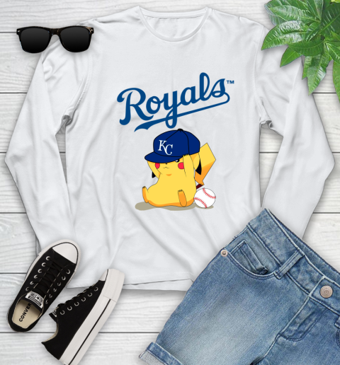 MLB Pikachu Baseball Sports Kansas City Royals Youth Long Sleeve