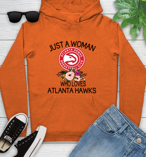 NBA Just A Woman Who Loves Atlanta Hawks Basketball Sports Youth Hoodie 3