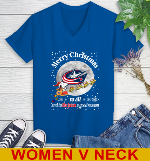 Columbus Blue Jackets Merry Christmas To All And To Blue Jackets A Good Season NHL Hockey Sports Women's V-Neck T-Shirt 9