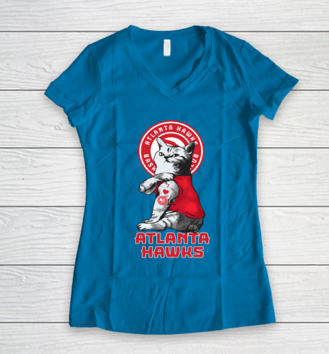 NBA Basketball My Cat Loves Atlanta Hawks Women's V-Neck T-Shirt 5