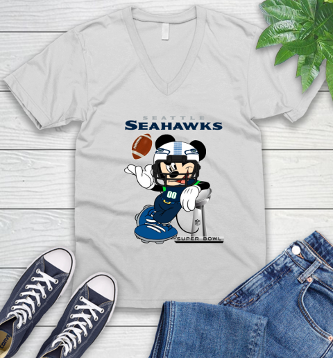 NFL Seattle Seahawks Mickey Mouse Disney Super Bowl Football T Shirt V-Neck T-Shirt