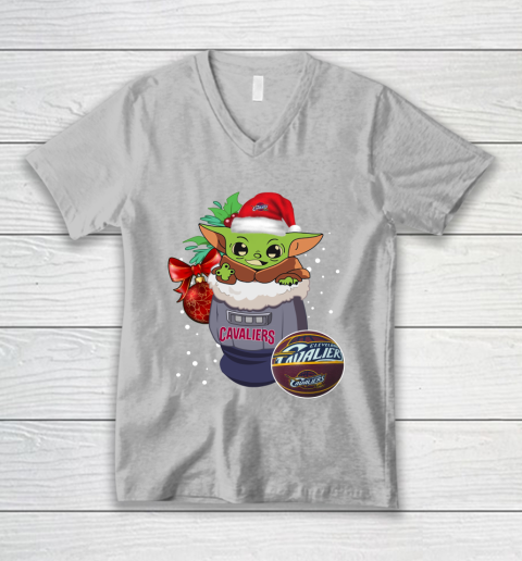Cleveland Cavaliers Christmas Baby Yoda Star Wars Funny Happy NBA V-Neck T-Shirt 4