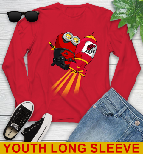 NBA Basketball Portland Trail Blazers Deadpool Minion Marvel Shirt Youth Long Sleeve 11