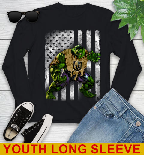 Vegas Golden Knights Hulk Marvel Avengers NHL Hockey American Flag Youth Long Sleeve