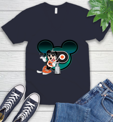 NHL Philadelphia Flyers Stanley Cup Mickey Mouse Disney Hockey T Shirt V-Neck T-Shirt 3
