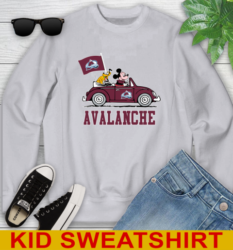 NHL Hockey Colorado Avalanche Pluto Mickey Driving Disney Shirt Youth Sweatshirt 4