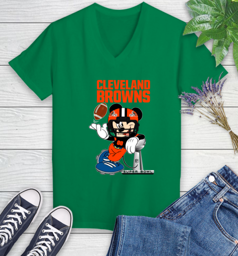 NFL Cleveland Browns Mickey Mouse Disney Super Bowl Football T Shirt Women's V-Neck T-Shirt 5
