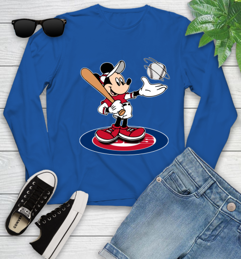 MLB Baseball Chicago Cubs Cheerful Mickey Disney Shirt Youth Long Sleeve 10