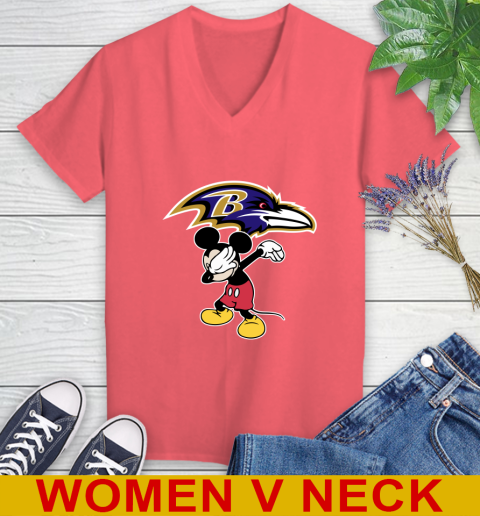 Baltimore Ravens NFL Football Dabbing Mickey Disney Sports Women's V-Neck T-Shirt 7