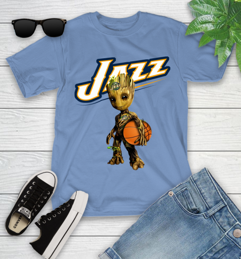 Utah Jazz NBA Basketball Groot Marvel Guardians Of The Galaxy Youth T-Shirt 11