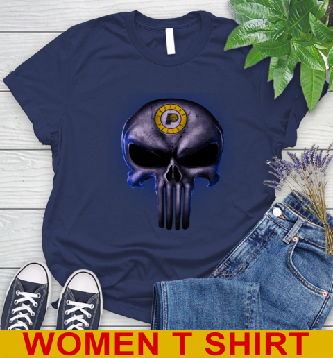 Indiana Pacers NBA Basketball Punisher Skull Sports Women's T-Shirt 12