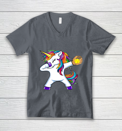 Dabbing Unicorn Softball T Shirt Funny Dab Gift V-Neck T-Shirt 5