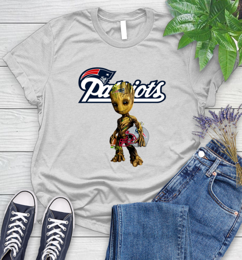 New England Patriots NFL Football Groot Marvel Guardians Of The Galaxy Women's T-Shirt