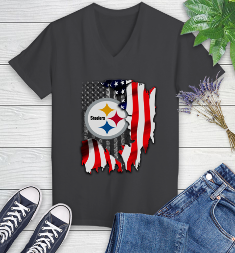 Pittsburgh Steelers NFL Football American Flag Women's V-Neck T-Shirt 9 Pittsburgh Steelers NFL Football American Flag Women's V-Neck T-Shirt - Image 9