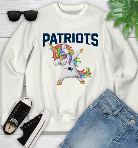 New England Patriots NFL Football Funny Unicorn Dabbing Sports Youth Sweatshirt