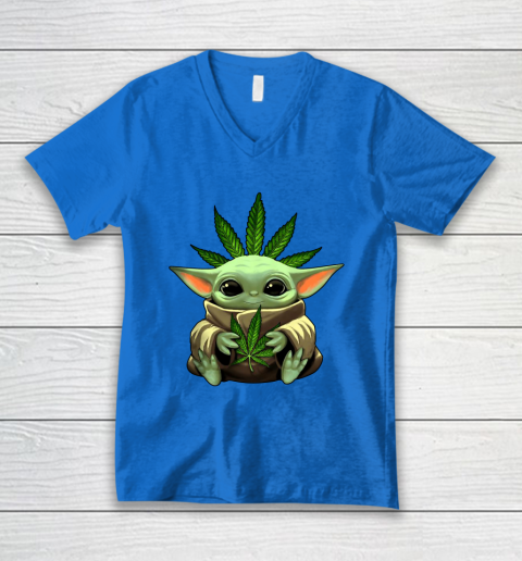 Baby Yoda Hug Marijuana Canabis V-Neck T-Shirt 6