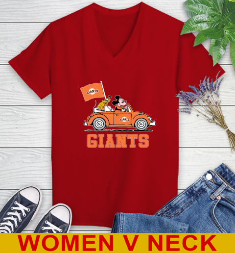 MLB Baseball San Francisco Giants Pluto Mickey Driving Disney Shirt Women's V-Neck T-Shirt 12