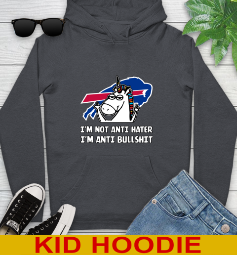 Buffalo Bills NFL Football Unicorn I'm Not Anti Hater I'm Anti Bullshit Youth Hoodie 9