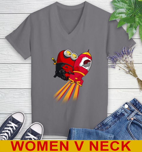 NBA Basketball Portland Trail Blazers Deadpool Minion Marvel Shirt Women's V-Neck T-Shirt 11