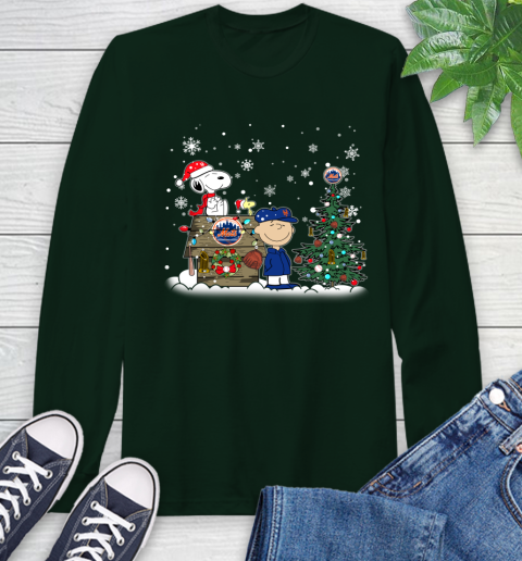 MLB New York Mets Snoopy Charlie Brown Christmas Baseball Commissioner's Trophy Long Sleeve T-Shirt 7
