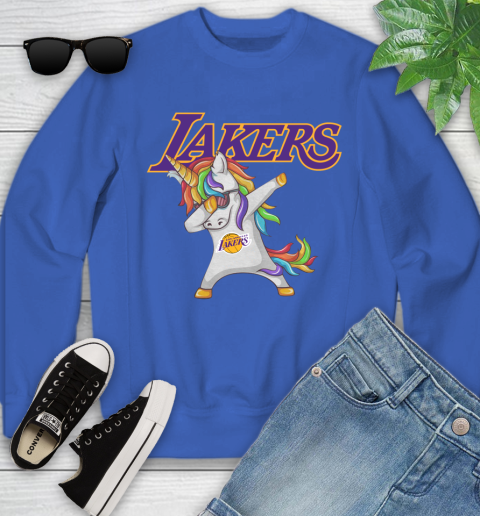 Los Angeles Lakers NBA Basketball Funny Unicorn Dabbing Sports Youth Sweatshirt 8