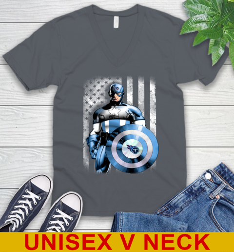 Tennessee Titans NFL Football Captain America Marvel Avengers American Flag Shirt V-Neck T-Shirt 4