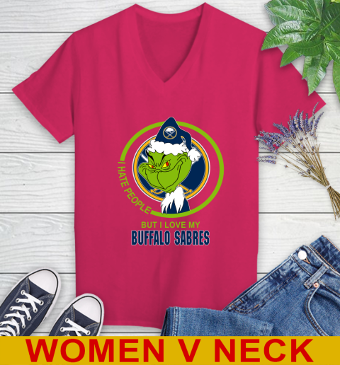 Buffalo Sabres NHL Christmas Grinch I Hate People But I Love My Favorite Hockey Team Women's V-Neck T-Shirt 10