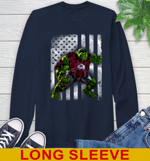 Colorado Avalanche Hulk Marvel Avengers NHL Hockey American Flag Long Sleeve T-Shirt 3
