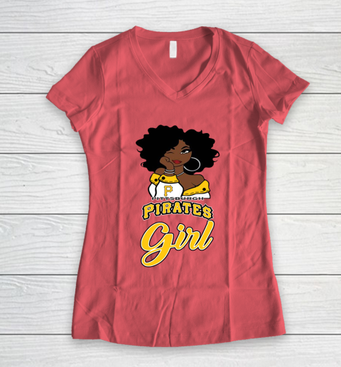 Pittsburgh Piratess Girl MLB Women's V-Neck T-Shirt 6