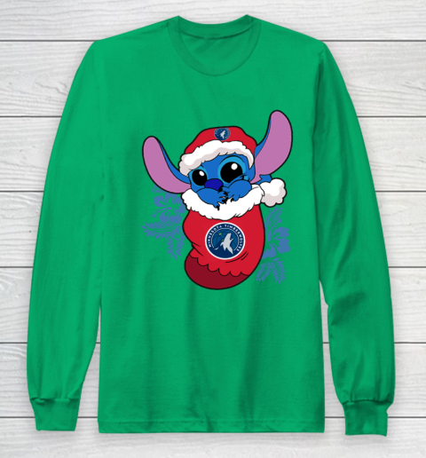 Minnesota Timberwolves Christmas Stitch In The Sock Funny Disney NBA Long Sleeve T-Shirt 7
