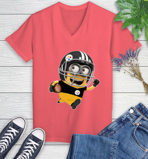 NFL Pittsburgh Steelers Minions Disney Football Sports Women's V-Neck T-Shirt 6