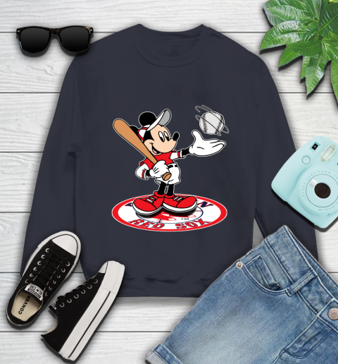 MLB Baseball Boston Red Sox Cheerful Mickey Disney Shirt Youth Sweatshirt 3